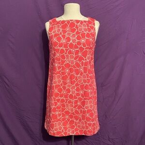 Vintage 90s-does-60s KORS Michael Kors Coral Pink Floral Shift Dress. Size 4.